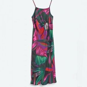 FARM Rio Tropical Print Midi Dress - Pink and Green